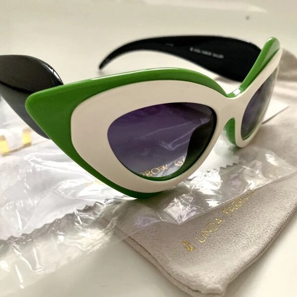 LINDA FARROW PRABAL GURUNG Cat Eye Pop Art White Green Geometric PG17 Sunglasses - Picture 1 of 12